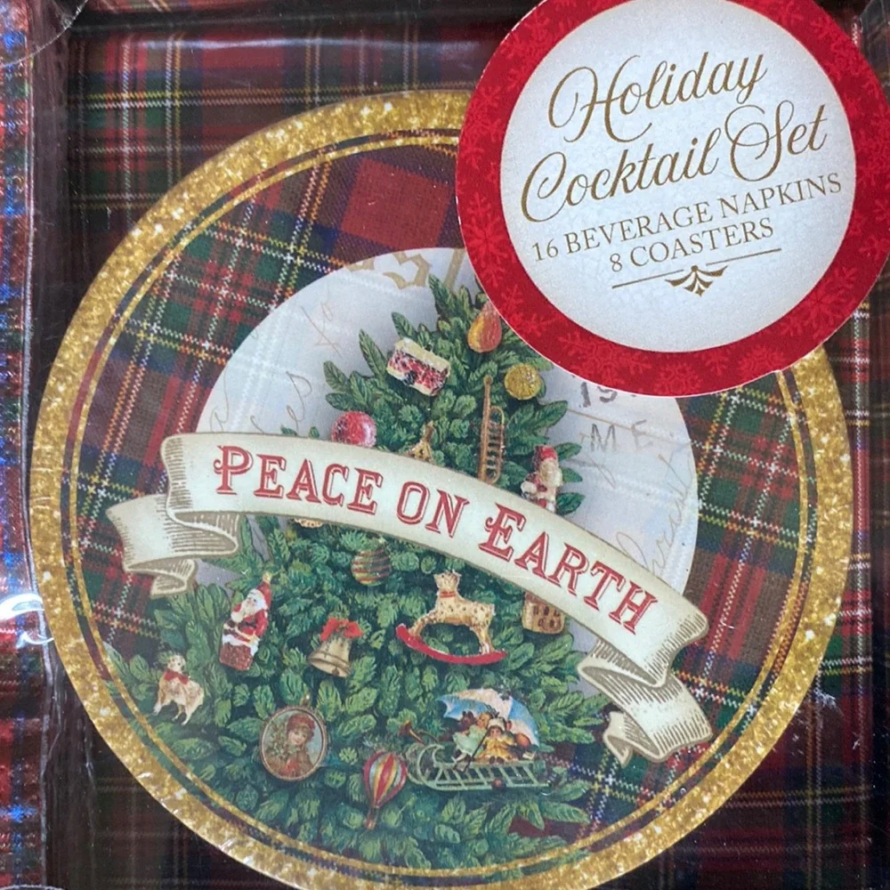 Punch Studio Peace On Earth Holiday Cocktail Napkins & Coasters Set